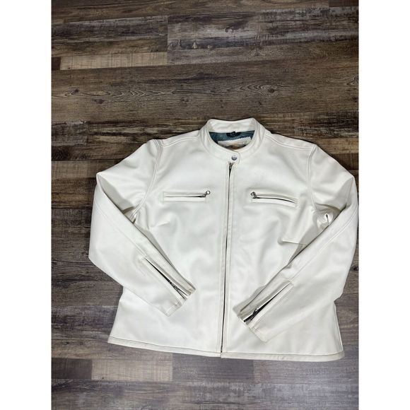 Harley-Davidson Other - Vintage Harley Davidson Vinyl Jacket Women's XL Off White Motorcycle Biker